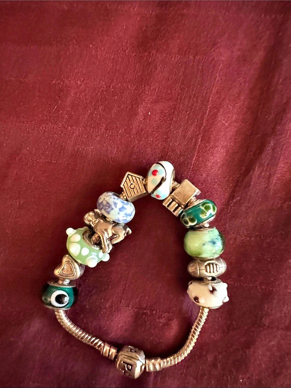 Pandora Moments Barrel Clasp Snake Chain Bracelet with Assorted Charms
